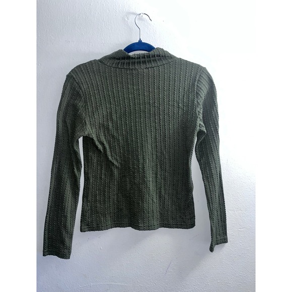 Vintage One Step Up Olive Green Ribbed Mock Neck Long Sleeve Top - Picture 3 of 3